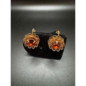 Vintage Sarah Coventry Topaz Clip on Earrings Goldtone abt 5/8 in